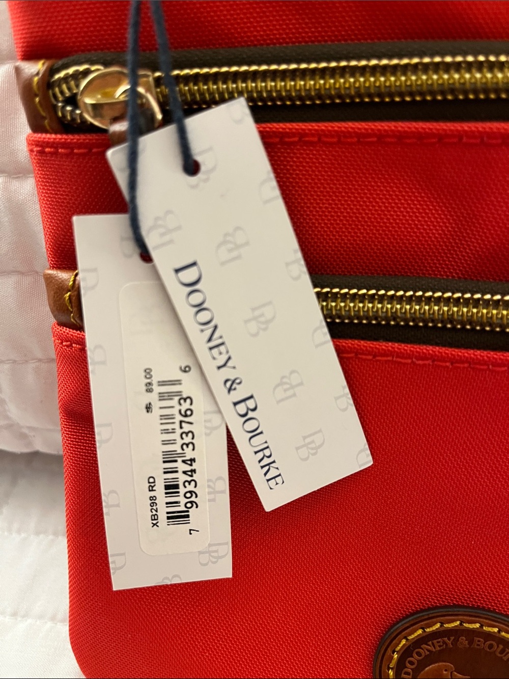 NWT Dooney & Bourke Red Canvas Triple-Zip Crossbody Bag w/Leather Accents - Picture 2 of 6